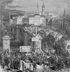 Cena movimentada na London Bridge, 1872.