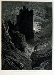Croque-Mitaine; ilustração 1863, de Gustave Dore (1832 1883); artista francês, gravador, ilustrador. Croque-Mitaine (O papão) um personagem maléfico apresentado às crianças para assustá-las e assim torná-las mais sábias.