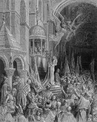 Dandolo pregando a cruzada na igreja de São Marcos em Veneza - gravura de Gustave Doré