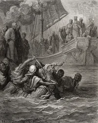 Morte de Almoadam, ilustração de &39;Bibliotheque des Croisades&39; por JF. Michaud, 1877 (lito)