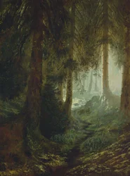 Cervos em uma paisagem de floresta