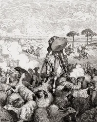 Dom Quixote lutando contra o rebanho de ovelhas, de Die Gartenlaube, pub. 1905