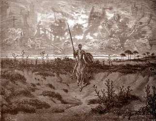 Don Quixote partindo das suas aventuras Gravura de Gustave Dore (1832-1883) para "L