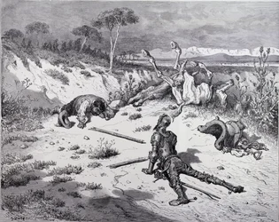 Moralizando a Ingratidão, de Dom Quixote, de "Dom Quixote de la Mancha", de Miguel Cervantes (1547-1616), gravado por Heliodore Joseph Pisan (1822-90), c.1868