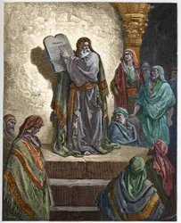 Esdras, o escriba, lê a Lei ao povo - gravura na «Bíblia ilustrada» de Gustave Doré (1832-1883) - gravura de «A Bíblia de Doré»