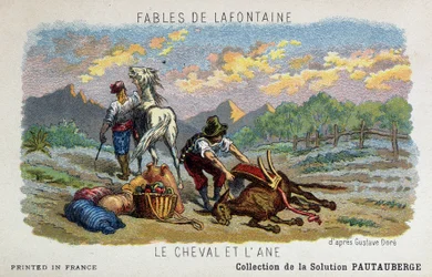 Fábula de Lafontaine: o cavalo e o burro de acordo com Gustave Doré