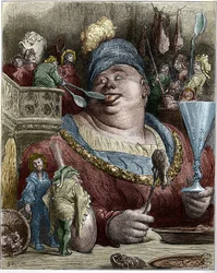 Gargântua, personagem dos romances do escritor francês François Rabelais (1494-1553). Ilustração de Gustave Doré (1832-1883).
