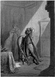 Ilustração de Gustave Dore (1832-1883) para o conto "O Corvo", de Edgar Allan Poe. Esta série foi concluída por Dore em 1883, ano da sua morte, sendo por isso uma das suas obras mais recentes -