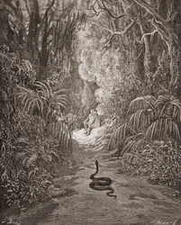 Ilustração de Gustave Dore 1832-1883 Artista francês e ilustrador do Paraíso Perdido de John Milton Livro IX linhas 434 e 435