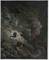 Inferno, canto 17: Gérion, símbolo do engano, ilustração de «A Divina Comédia» de Dante Alighieri, 1885