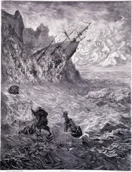 Je traverse les mers... planche X - Ilustração de Gustave Dore (1832-1883), para La legende du Jeif vagueando por Pierre Dupont, edição Librairie du magasin pitoresco, Paris 1862