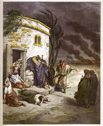 Ouvir de Jó a sua ruína - Job learant sa ruine - - gravura em "The Bible illustree" de Gustave Dore (1832-1883) - gravura em "The Dore Bible"