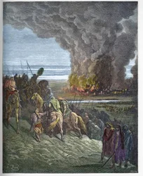 Josué queima a cidade de Ai - A conquete da cidade de Ai (Hai) de Josué (Josue Book to Flames the City of Ai) - Gravura em "The Bible illustree" de Gustave Dore (1832-1883) - Gravura em "The Dore Bible"