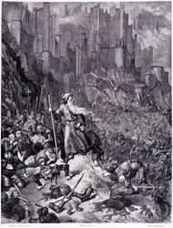 Les battailles, plate IX - Ilustração de Gustave Dore (1832-1883), para La legende du Jeif vagueando por Pierre Dupont, edição Librairie du magasin pitoresco, Paris 1862