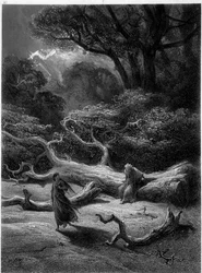 Merlim e Viviane na floresta de Brocéliande (Ciclo dos cavaleiros da Távola Redonda) - em «Viviane», de Alfred Tennyson, ilustração de G. Doré