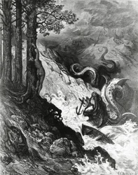 Orlando luta contra o orc, de The Frenzy of Orlando, de Paul Gustave Dore, ilustração
