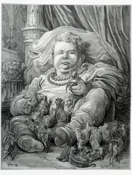Pantagruel rodeia vacas - em «Gargantua», de Rabelais, ilustração de Gustave Doré