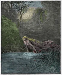 Purgatorio, canto 31: Dante submerso no rio Lete, ilustração da «Divina Comédia» de Dante Alighieri, 1885