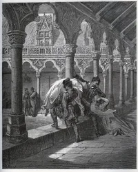 Recito de D. Fernand; ele leva Luscinde do convento onde ela se refugiou - de "Dom Quixote de la Mancha" de Miguel Cervantes (1547-1616) (Dom Quixote) - Lenhador após desenho de Gustave Dore
