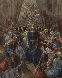 São Luís feito prisioneiro em Mansura, durante a 7.ª Cruzada em 1250 - o rei Luís IX (1214-70) prisioneiro no Egipto - gravura de Gustave Doré - da História das Cruzadas de Joseph-François Michaud
