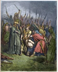 Samuel mata Agag - A decapitação de Agag, rei dos amalequitas, pelo profeta Samuel - gravura na «Bíblia ilustrada» de Gustave Doré (1832-1883) - gravura da «Bíblia de Doré»