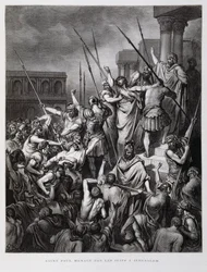 São Paulo atacado pelos judeus de Jerusalém, Ilustração da Bíblia de Dore