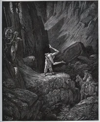 A Penitência Acrobática de Dom Quixote na Serra Morena - de "Dom Quixote de la Mancha" de Miguel Cervantes (1547-1616) (Dom Quixote) - Lenhador após desenho de Gustave Dore