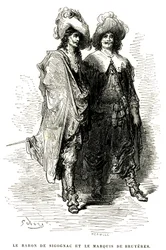 O Barão de Sigognac e o Marquês de Bruyeres. Gravura de Gustave Dore ilustrando o romance de Theophile Gautier "Le capitaine Fracasse", edição Charpentier 1863.