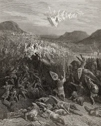 A batalha de Nicéia em 1097, ilustração de &39;Bibliotheque des Croisades&39; por JF. Michaud, 1877
