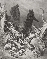 As crianças destruídas pelos ursos, ilustração da "Bíblia Sagrada" de Dore, 1866