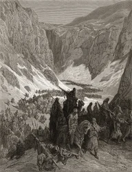 O exército cristão nas montanhas da Judeia, ilustração de &39;Bibliotheque des Croisades&39; por JF. Michaud, 1877 (lito)