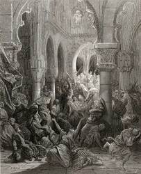 Os cruzados massacram os habitantes de Cesaréia, ilustração da "Bibliotheque des Croisades" de JF. Michaud, 1877