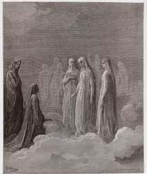 A Divina Comédia, Paraíso, Canto 3: O primeiro reino: Piccarda Donati e as almas cujos votos tinham sido quebrados - de Dante Alighieri (1265-1321) - Ilustração de Gustave Doré (1832-1883)