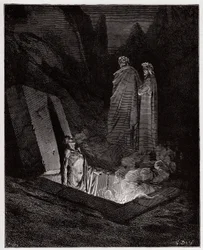 A Divina Comédia, Inferno, Canto 10: Farinata degli Uberti dirige-se a Dante - de Dante Alighieri (1265-1321) - Ilustração de Gustave Doré (1832-1883)
