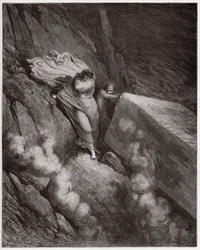 A Divina Comédia (La Divina Commedia, La Divine Comédie), Inferno, Canto 11: O túmulo ardente do papa Anastásio II - de Dante Alighieri (1265-1321) - Ilustração de Gustave Doré (1832-1883)