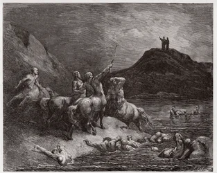A Divina Comédia (La Divina Commedia, La Divina Comédia), Inferno, Canto 12: Nessus e os centauros - de Dante Alighieri (1265-1321) - Ilustração de Gustave Dore (1832-1883)