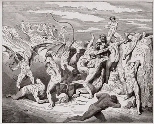 A Divina Comédia (La Divina Commedia, La Divine Comédie), Inferno, Canto 18: Diabos e sedutores - de Dante Alighieri (1265-1321) - Ilustração de Gustave Doré (1832-1883)