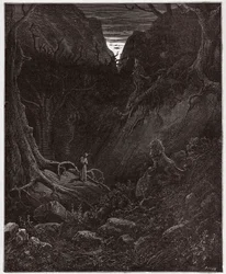 A Divina Comédia, Inferno, Canto 1: o leão confronta subitamente Dante - de Dante Alighieri (1265-1321) - Ilustração de Gustave Doré (1832-1883)