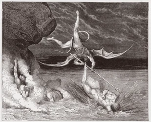 A Divina Comédia, Inferno, canto 22: Ciampolo escapa ao demónio Alichino na quinta bolgia - de Dante Alighieri (1265-1321) - Ilustração de Gustave Doré (1832-1883)