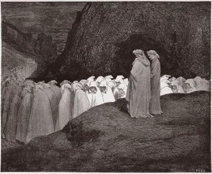 A Divina Comédia, Inferno, Canto 23: Os hipócritas dirigem-se a Dante - de Dante Alighieri (1265-1321) - Ilustração de Gustave Doré (1832-1883)