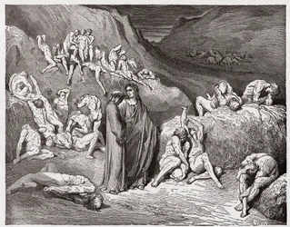 A Divina Comédia (La Divina Commedia, La Divine Comédie), Inferno, Canto 29: Os falsificadores e contrafatores atormentados por comichão - de Dante Alighieri (1265-1321) - Ilustração de Gustave Doré (1832-1883)