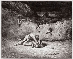 A Divina Comédia (La Divina Commedia, La Divine Comédie), Inferno, canto 30: O tormento dos falsários na nona bolgia (Gianni Schicchi) - de Dante Alighieri (1265-1321) - Ilustração de Gustave Doré (1832-1883)