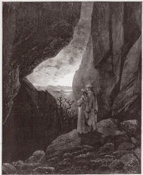 A Divina Comédia (La Divina Commedia, La Divine Comédie), Inferno, Canto 34: Virgílio e Dante ascendem ao mundo superior - de Dante Alighieri (1265-1321) - Ilustração de Gustave Doré (1832-1883)