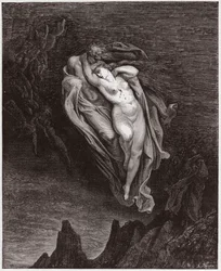 A Divina Comédia (La Divina Commedia, La Divine Comédie), Inferno, Canto 5: As almas de Paolo e Francesca - de Dante Alighieri (1265-1321) - Ilustração de Gustave Doré (1832-1883)