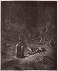 A Divina Comédia (La Divina Commedia, La Divina Comédia), Inferno, Canto 9: Os sepulcros ardentes dos heresias - por Dante Alighieri (1265-1321) - Ilustração de Gustave Dore (1832-1883)