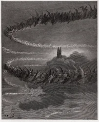 A Divina Comédia (La Divina Commedia, La Divina Comédia), Paradiso, Canto 18: Na esfera de Júpiter, as almas abençoadas formam um círculo para formar letras - por Dante Alighieri (1265-1321) - Ilustração por Gustave Dore (1832-1883)