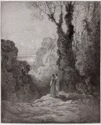 A Divina Comédia (La Divina Commedia, La Divina Comédia), Purgatorio, Canto 1: Os poetas contemplam a beleza de Vénus no céu da manhã - por Dante Alighieri (1265-1321) - Ilustração de Gustave Dore (1832-1883)