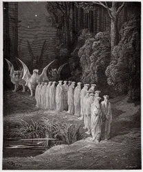 A Divina Comédia (La Divina Commedia, La Divina Comédia), Purgatorio, Canto 29: Os 24 anciãos na procissão apocalíptica - por Dante Alighieri (1265-1321) - Ilustração de Gustave Dore (1832-1883)