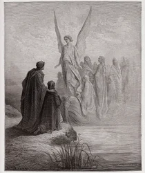 The Divine Comedy (La Divina Commedia, La Divine Comedie), Purgatorio, Canto 2: O piloto celeste aterra o barco - por Dante Alighieri (1265-1321) - Ilustração por Gustave Dore (1832-1883)