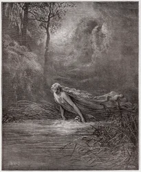 A Divina Comédia, Purgatório, Canto 31: Dante submerso no rio Lete - de Dante Alighieri (1265-1321) - Ilustração de Gustave Doré (1832-1883)